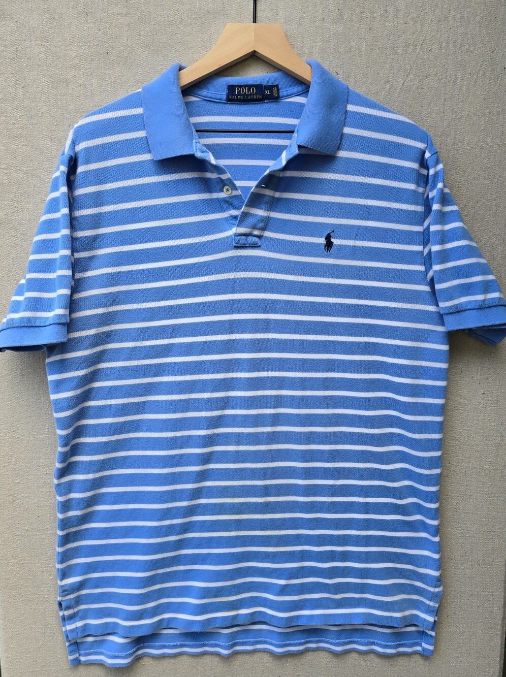 Polo Ralph Lauren Blue White Striped Polo Shirt Men’s XL Short Sleeve Pony Logo